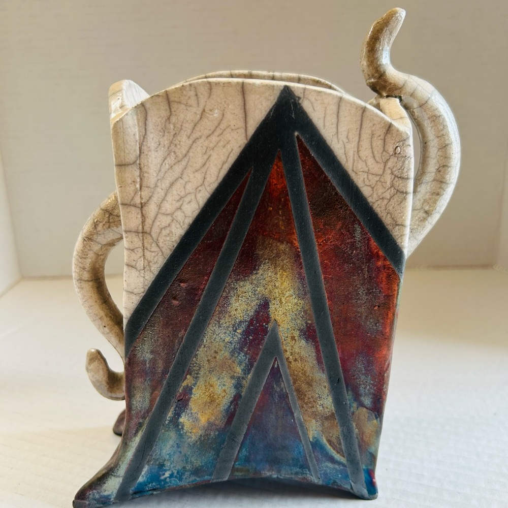 RAKU Ceramic Sculpture/vase with Earth Tones